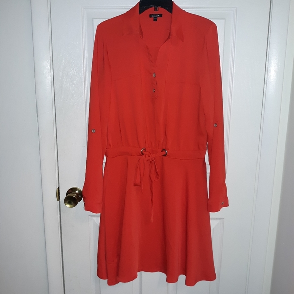 Red skater shirt dress